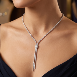 Natural Diamond Lariat Necklace | 8.46 CT Natural Diamonds | 18K White Gold | Saleh Sallom Jewelry