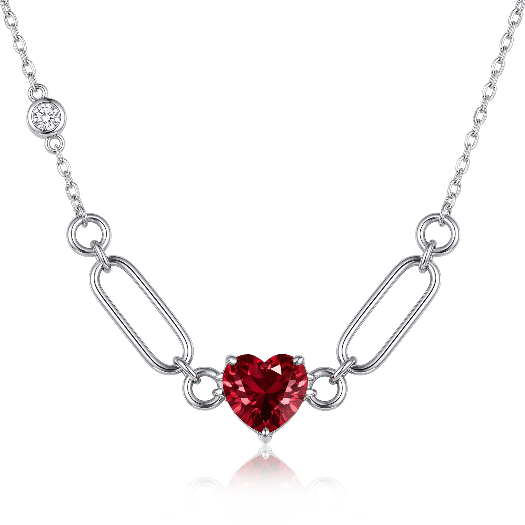 Laboratory-Grown Red Gemstone Heart Necklace | 3.41 CT Red Gemstone | 0.06 CT Natural Diamonds | 18K White Gold | Saleh Sallom Jewelry