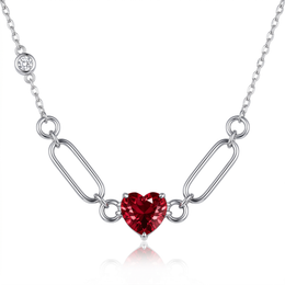 Laboratory-Grown Red Gemstone Heart Necklace | 3.41 CT Red Gemstone | 0.06 CT Natural Diamonds | 18K White Gold | Saleh Sallom Jewelry