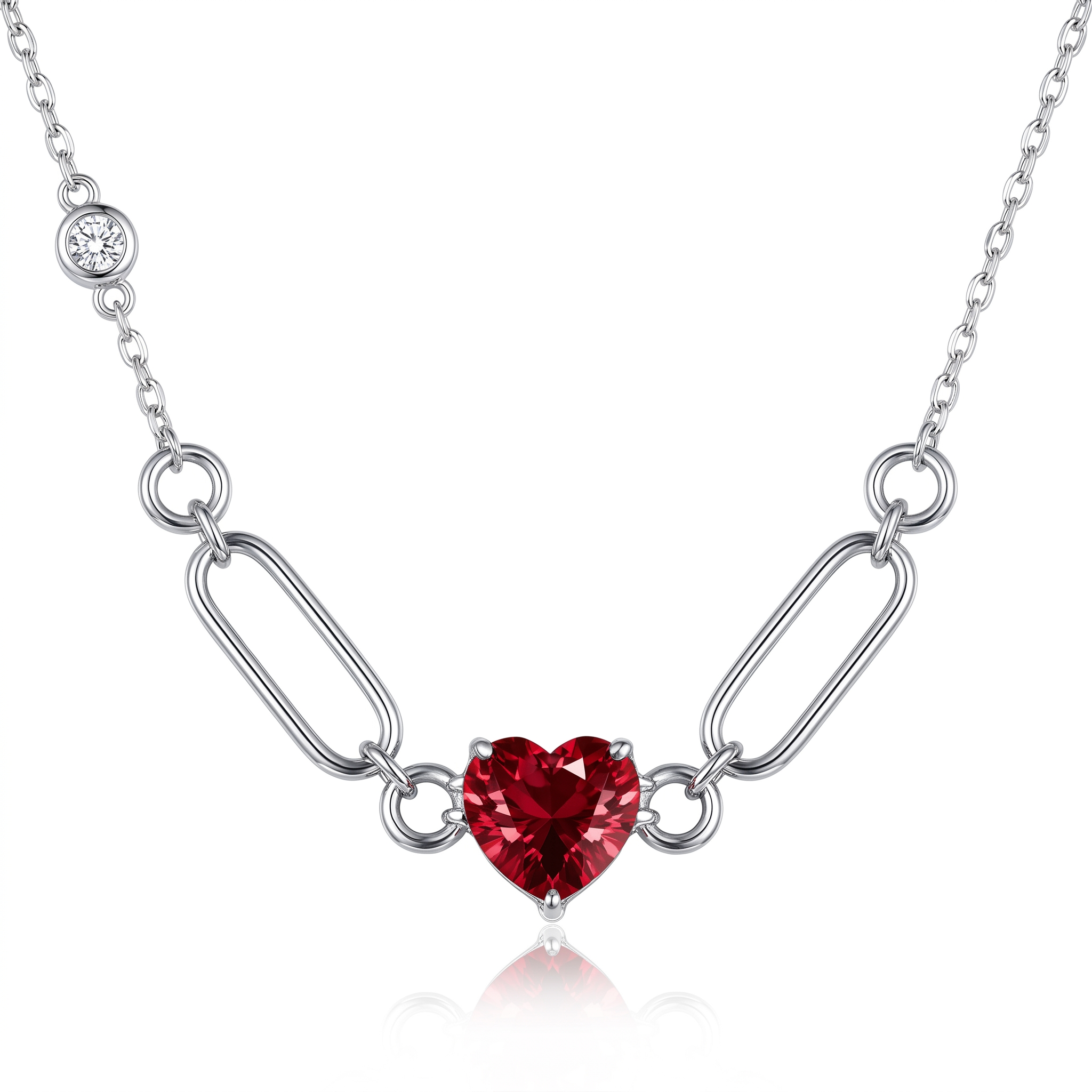 Laboratory-Grown Red Gemstone Heart Necklace | 3.41 CT Red Gemstone | 0.06 CT Natural Diamonds | 18K White Gold | Saleh Sallom Jewelry