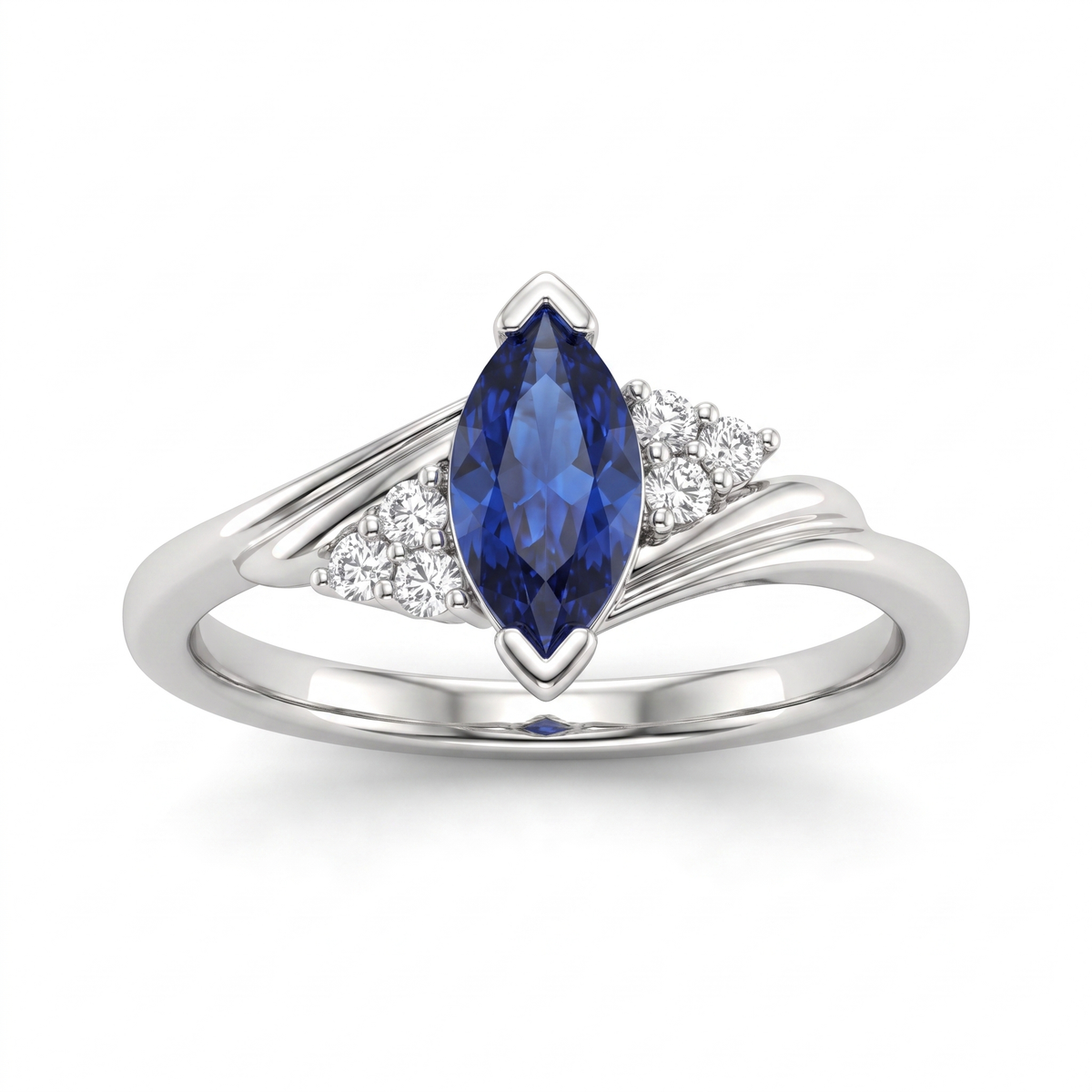 Natural Blue Sapphire & Diamond Ring | 0.45 CT Blue Sapphire | 0.51 CT Natural Diamonds | 18K White Gold | IGI Certified | Saleh Sallom Jewelry Main image