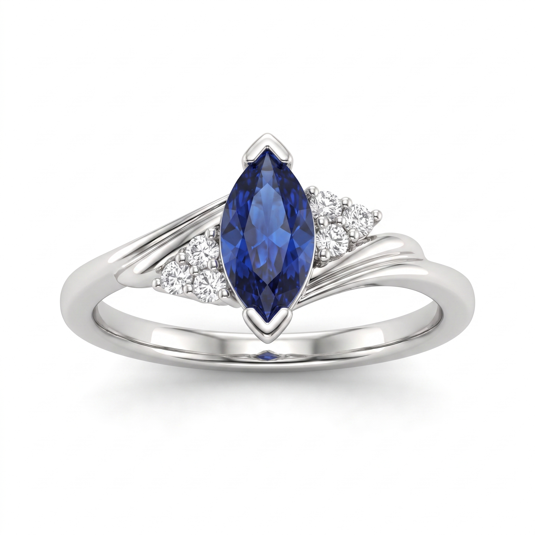 Natural Blue Sapphire & Diamond Ring | 0.45 CT Blue Sapphire | 0.51 CT Natural Diamonds | 18K White Gold | IGI Certified | Saleh Sallom Jewelry