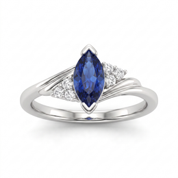 Natural Blue Sapphire & Diamond Ring | 0.45 CT Blue Sapphire | 0.51 CT Natural Diamonds | 18K White Gold | IGI Certified | Saleh Sallom Jewelry