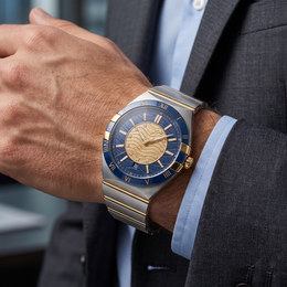 Natural Diamond Luxury Watch | 0.0085 CT Natural Diamonds | Two-Tone Stainless Steel | Blue Dial | Saleh Sallom | SSJ-WAT-0010