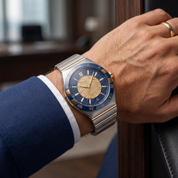 Natural Diamond Luxury Watch | 0.0085 CT Natural Diamonds | Two-Tone Stainless Steel | Blue Dial | Saleh Sallom | SSJ-WAT-0010