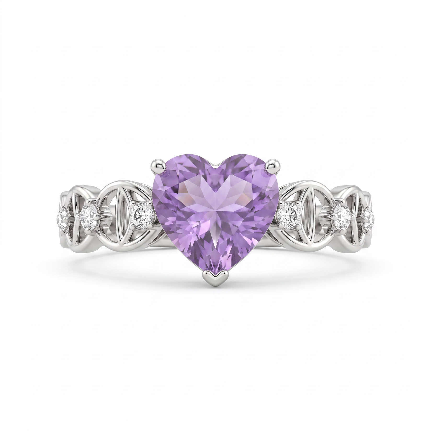 Natural Heart-Cut Amethyst & Diamond Ring | 2.73 CT Natural Amethyst | 0.25 CT Natural Diamonds | 18K White Gold | Saleh Sallom