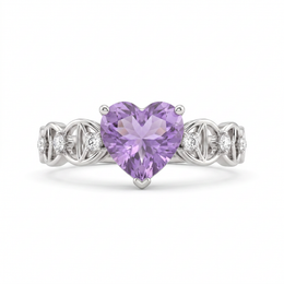 Natural Heart-Cut Amethyst & Diamond Ring | 2.73 CT Natural Amethyst | 0.25 CT Natural Diamonds | 18K White Gold | Saleh Sallom