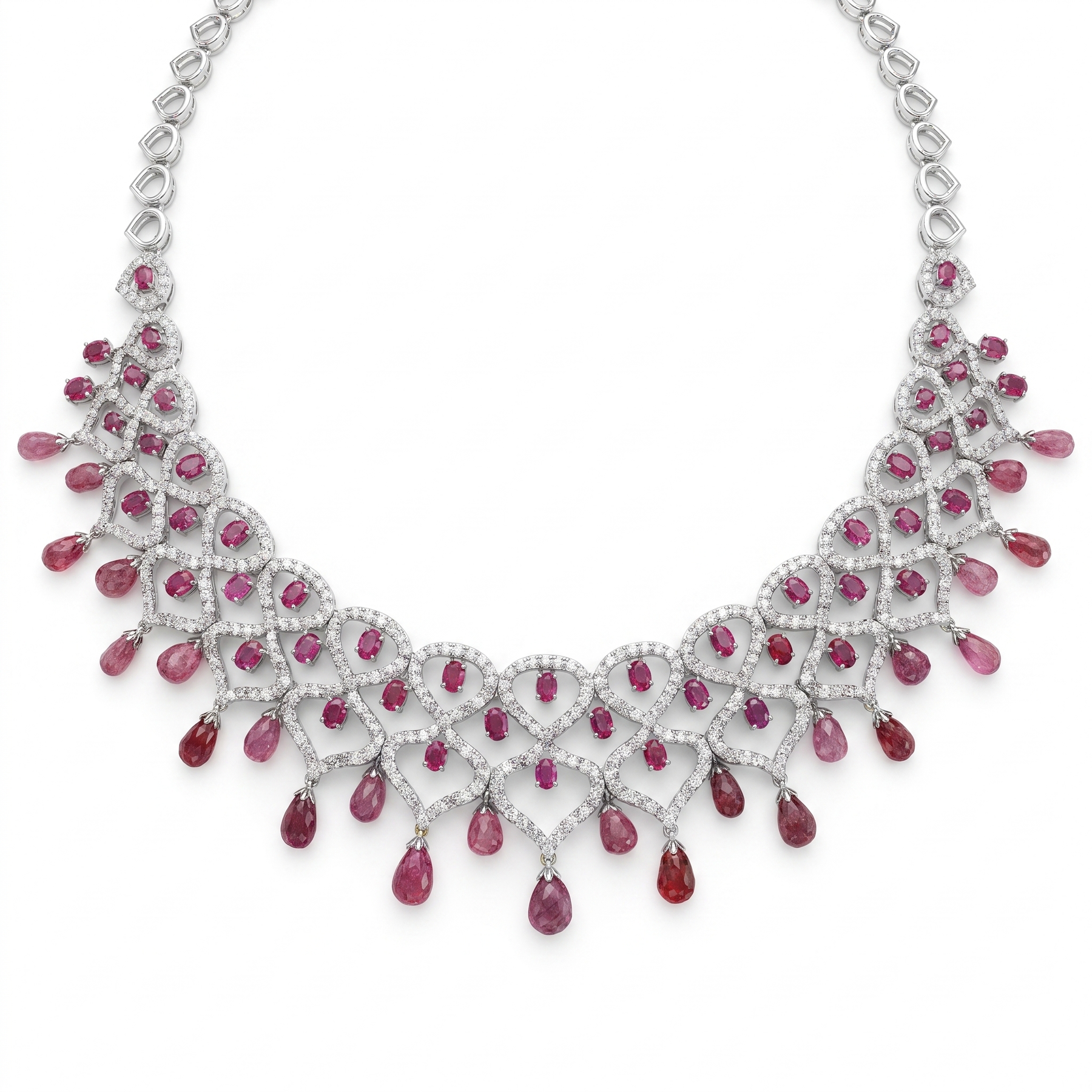 Natural Ruby & Diamond Statement Necklace | 7.63 CT Natural Diamonds | 18K White Gold | Saleh Sallom Jewelry