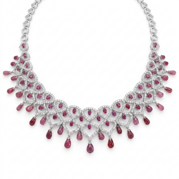Natural Ruby & Diamond Statement Necklace | 7.63 CT Natural Diamonds | 18K White Gold | Saleh Sallom Jewelry