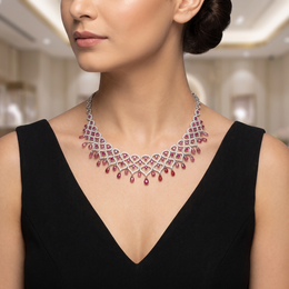 Natural Ruby & Diamond Statement Necklace | 7.63 CT Natural Diamonds | 18K White Gold | Saleh Sallom Jewelry
