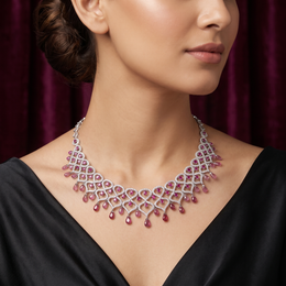 Natural Ruby & Diamond Statement Necklace | 7.63 CT Natural Diamonds | 18K White Gold | Saleh Sallom Jewelry
