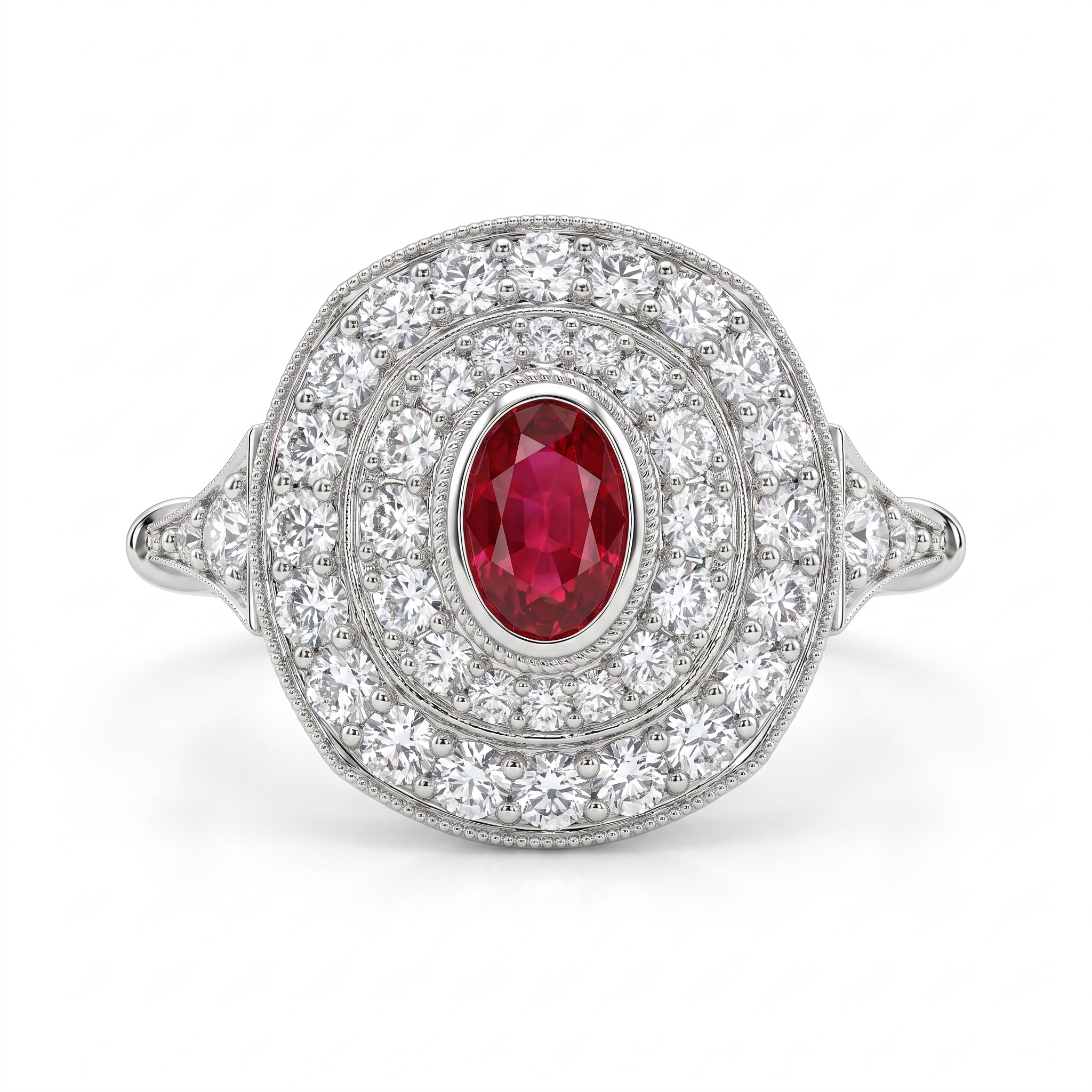 Natural Ruby & Diamond Halo Ring | 0.44 CT Natural Diamonds | 18K White Gold | Saleh Sallom Jewelry Main image