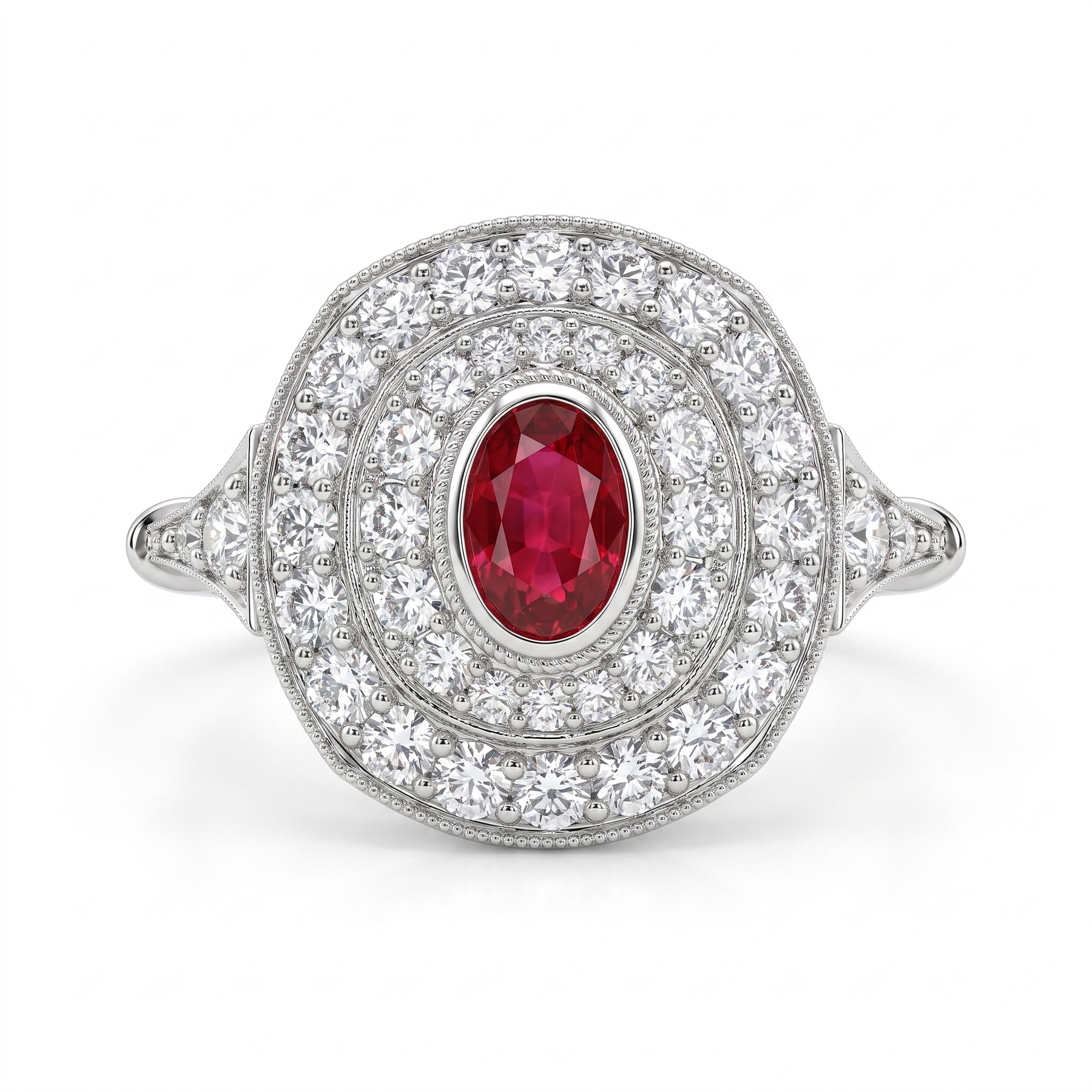 Natural Ruby & Diamond Halo Ring | 0.44 CT Natural Diamonds | 18K White Gold | Saleh Sallom Jewelry