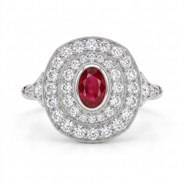 Natural Ruby & Diamond Halo Ring | 0.44 CT Natural Diamonds | 18K White Gold | Saleh Sallom Jewelry
