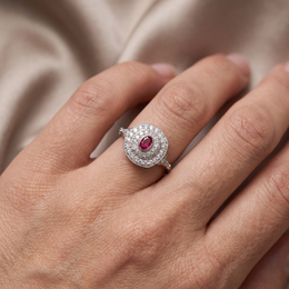 Natural Ruby & Diamond Halo Ring | 0.44 CT Natural Diamonds | 18K White Gold | Saleh Sallom Jewelry