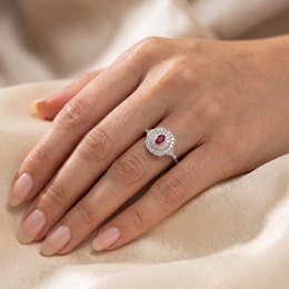 Natural Ruby & Diamond Halo Ring | 0.44 CT Natural Diamonds | 18K White Gold | Saleh Sallom Jewelry