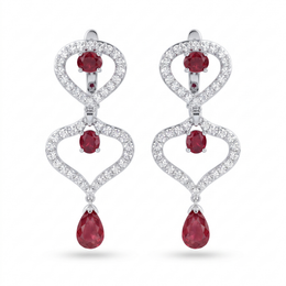 Natural Ruby & Diamond Heart Drop Earrings | 1.03 CT Natural Diamonds | 18K White Gold | Saleh Sallom Jewelry