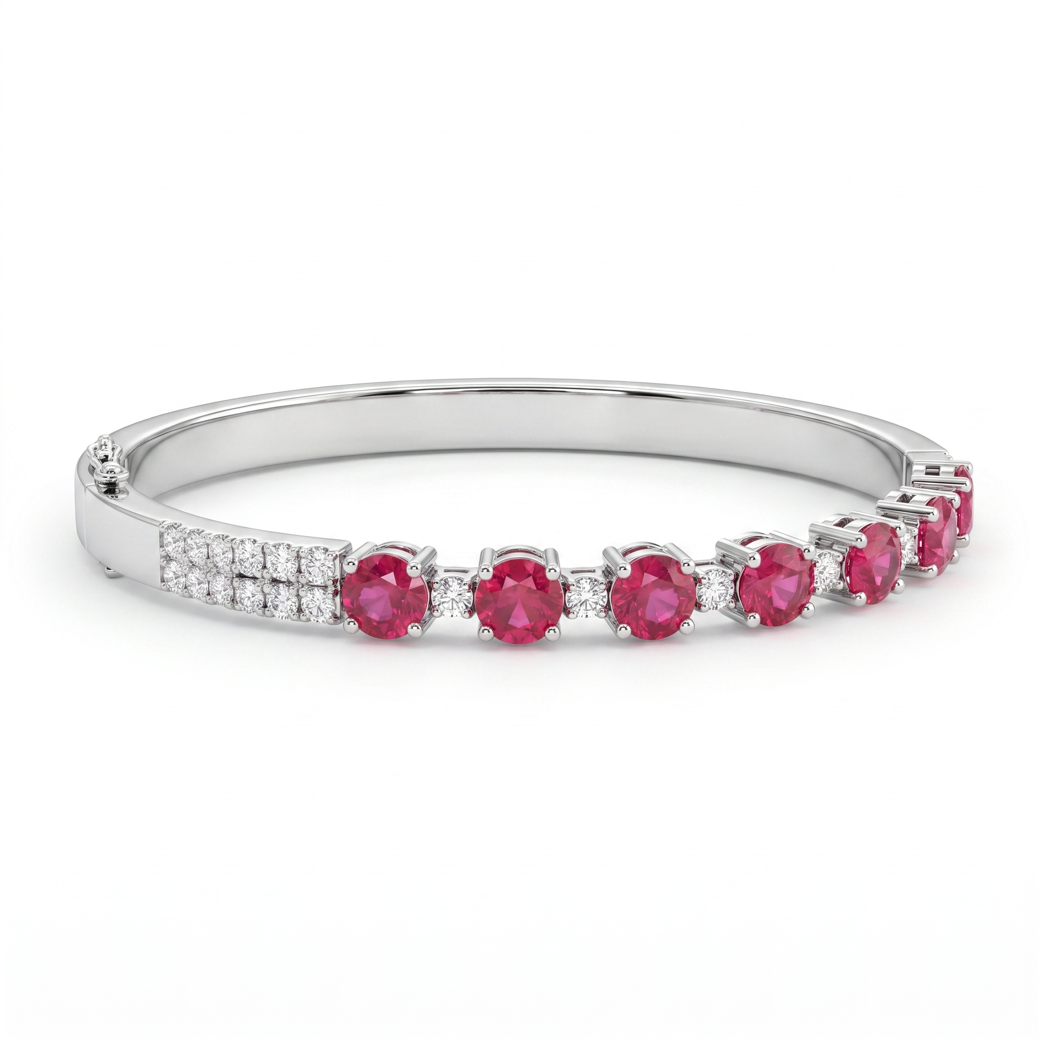 Natural Ruby & Diamond Bangle Bracelet | 0.84 CT Natural Diamonds | 18K White Gold | Saleh Sallom Jewelry Main image