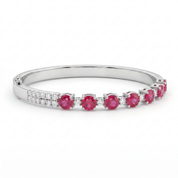 Natural Ruby & Diamond Bangle Bracelet | 0.84 CT Natural Diamonds | 18K White Gold | Saleh Sallom Jewelry