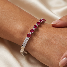 Natural Ruby & Diamond Bangle Bracelet | 0.84 CT Natural Diamonds | 18K White Gold | Saleh Sallom Jewelry
