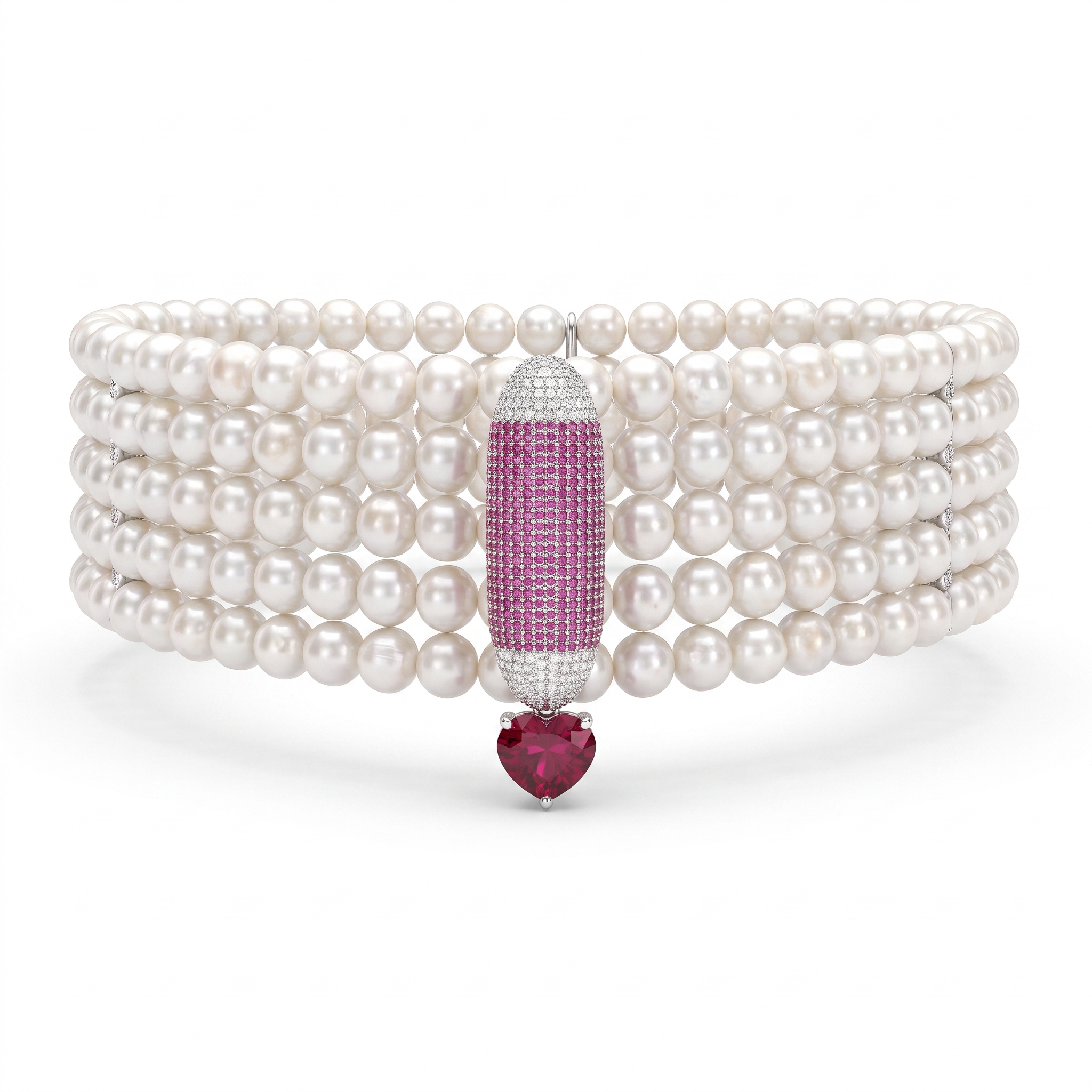 Natural Pearl, Ruby & Diamond Statement Choker Necklace | 1.00 CT Natural Diamonds | 18K White Gold | Saleh Sallom Jewelry Main image