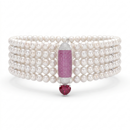 Natural Pearl, Ruby & Diamond Statement Choker Necklace | 1.00 CT Natural Diamonds | 18K White Gold | Saleh Sallom Jewelry