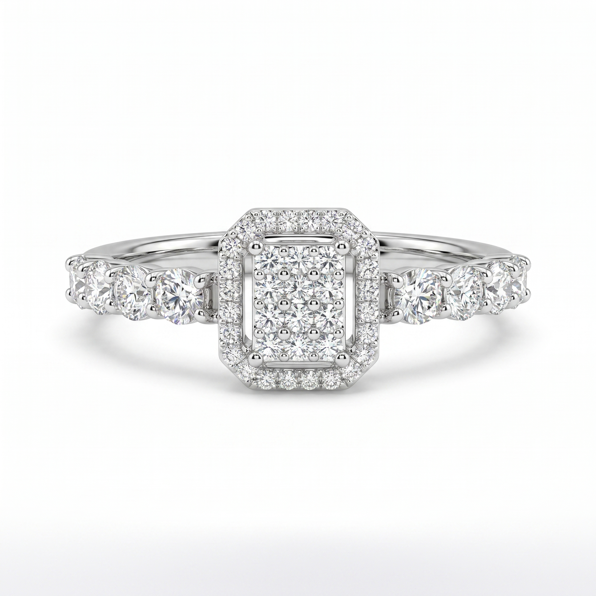 Natural Diamond Cluster Halo Ring | 0.59 CT Natural Diamonds | 18K White Gold | Saleh Sallom Jewelry Main image