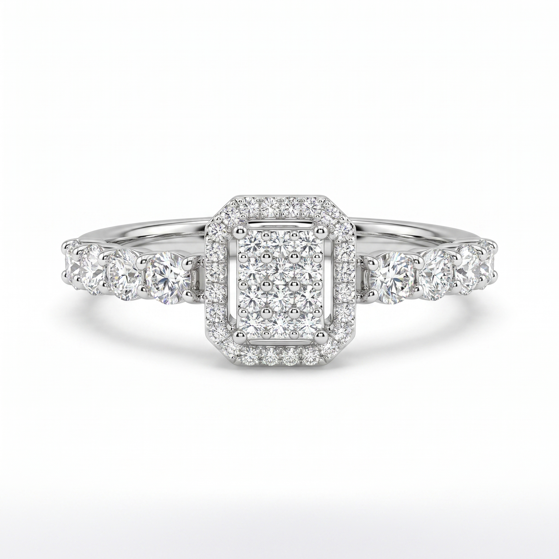 Natural Diamond Cluster Halo Ring | 0.59 CT Natural Diamonds | 18K White Gold | Saleh Sallom Jewelry