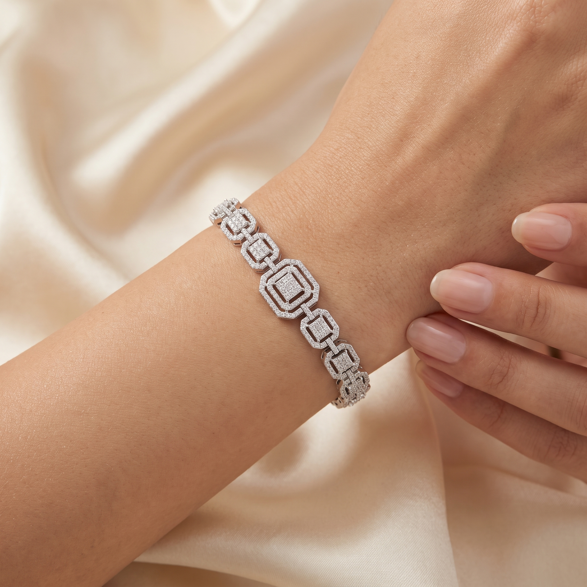Natural Diamond Geometric Link Bracelet | 1.20 CT Natural Diamonds | 18K White Gold | Saleh Sallom Jewelry Secondary image