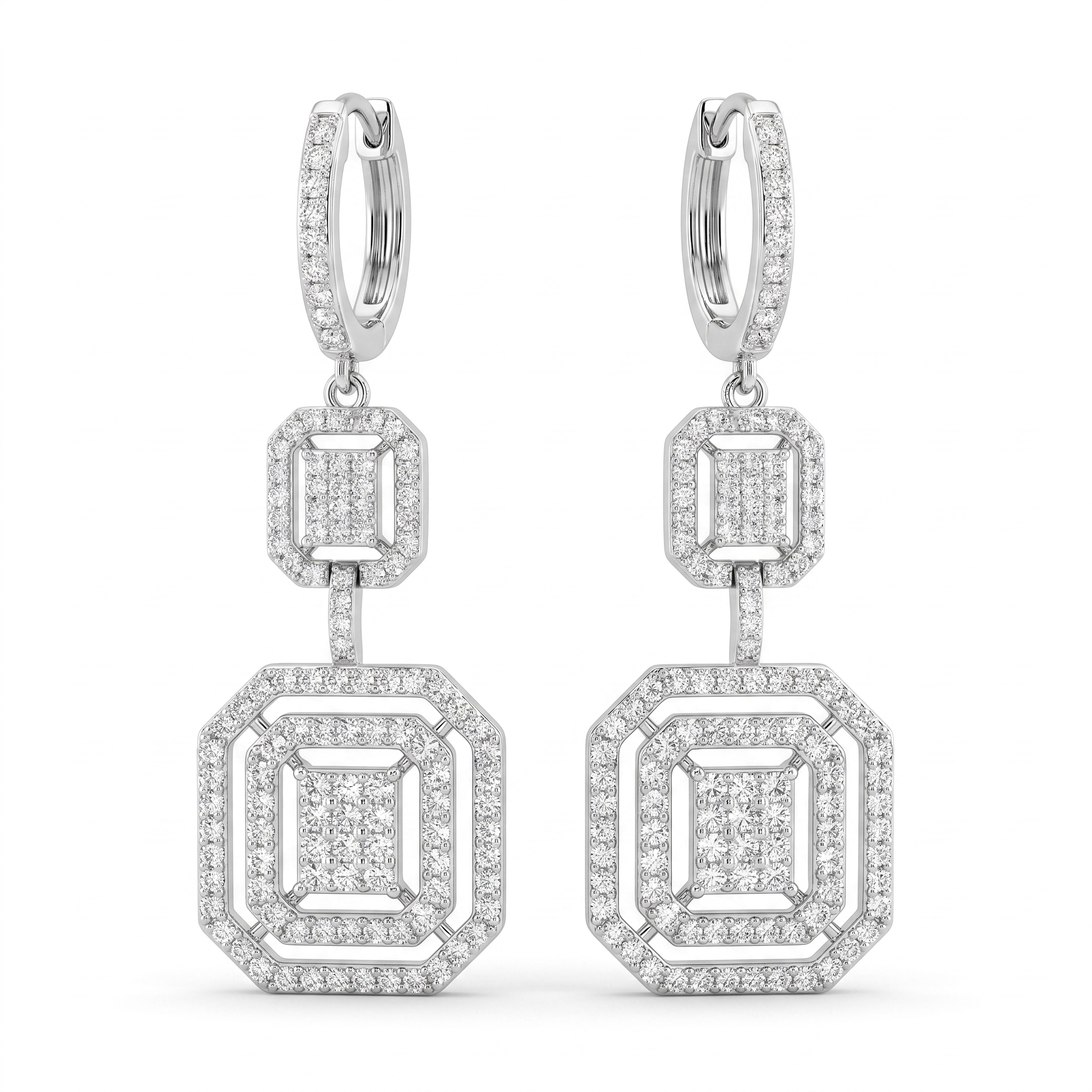 Natural Diamond Geometric Drop Earrings | 0.595 CT Natural Diamonds | 18K White Gold | Saleh Sallom Jewelry Main image
