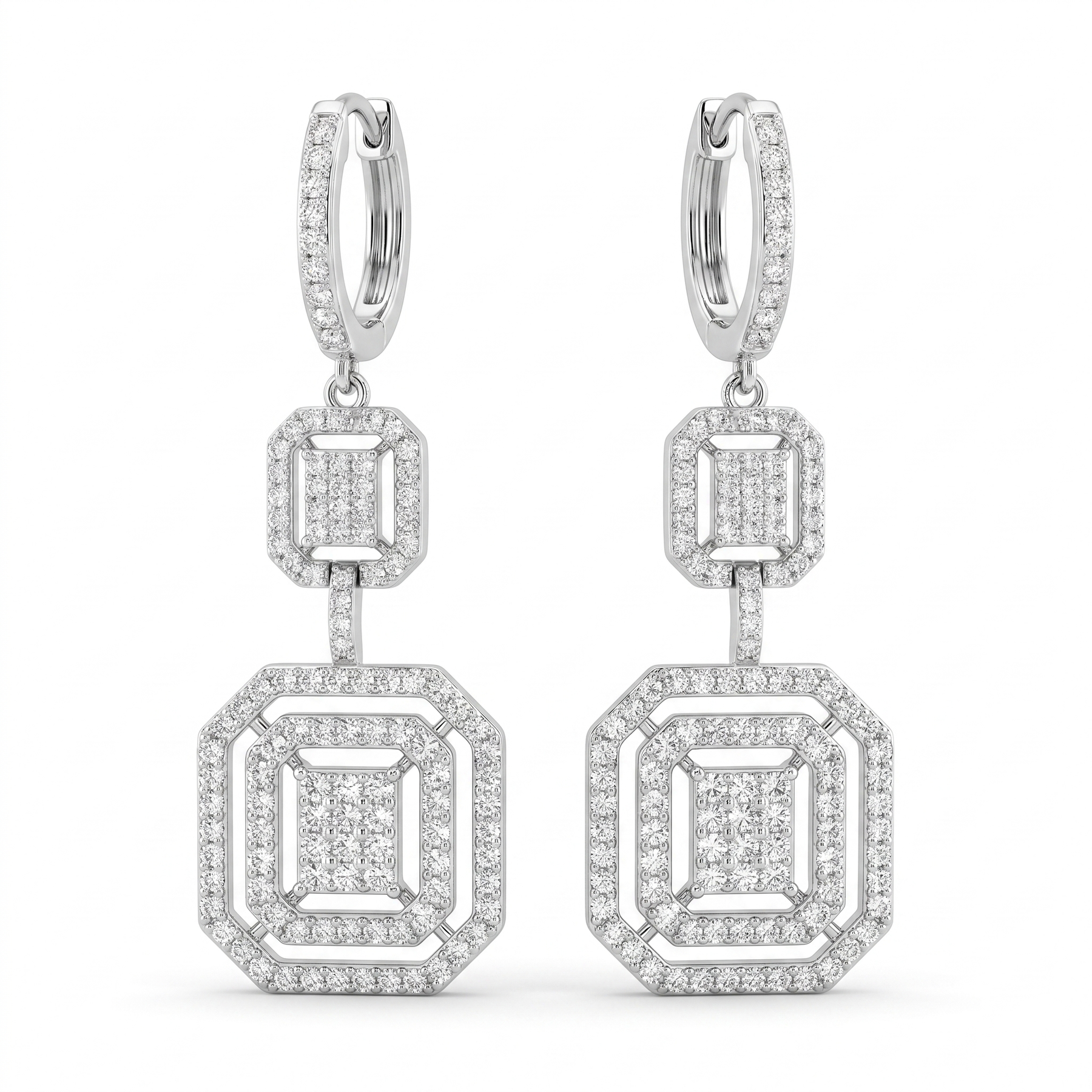 Natural Diamond Geometric Drop Earrings | 0.595 CT Natural Diamonds | 18K White Gold | Saleh Sallom Jewelry