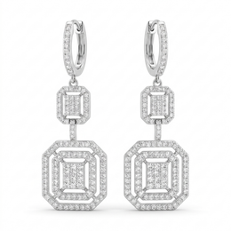 Natural Diamond Geometric Drop Earrings | 0.595 CT Natural Diamonds | 18K White Gold | Saleh Sallom Jewelry