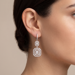 Natural Diamond Geometric Drop Earrings | 0.595 CT Natural Diamonds | 18K White Gold | Saleh Sallom Jewelry