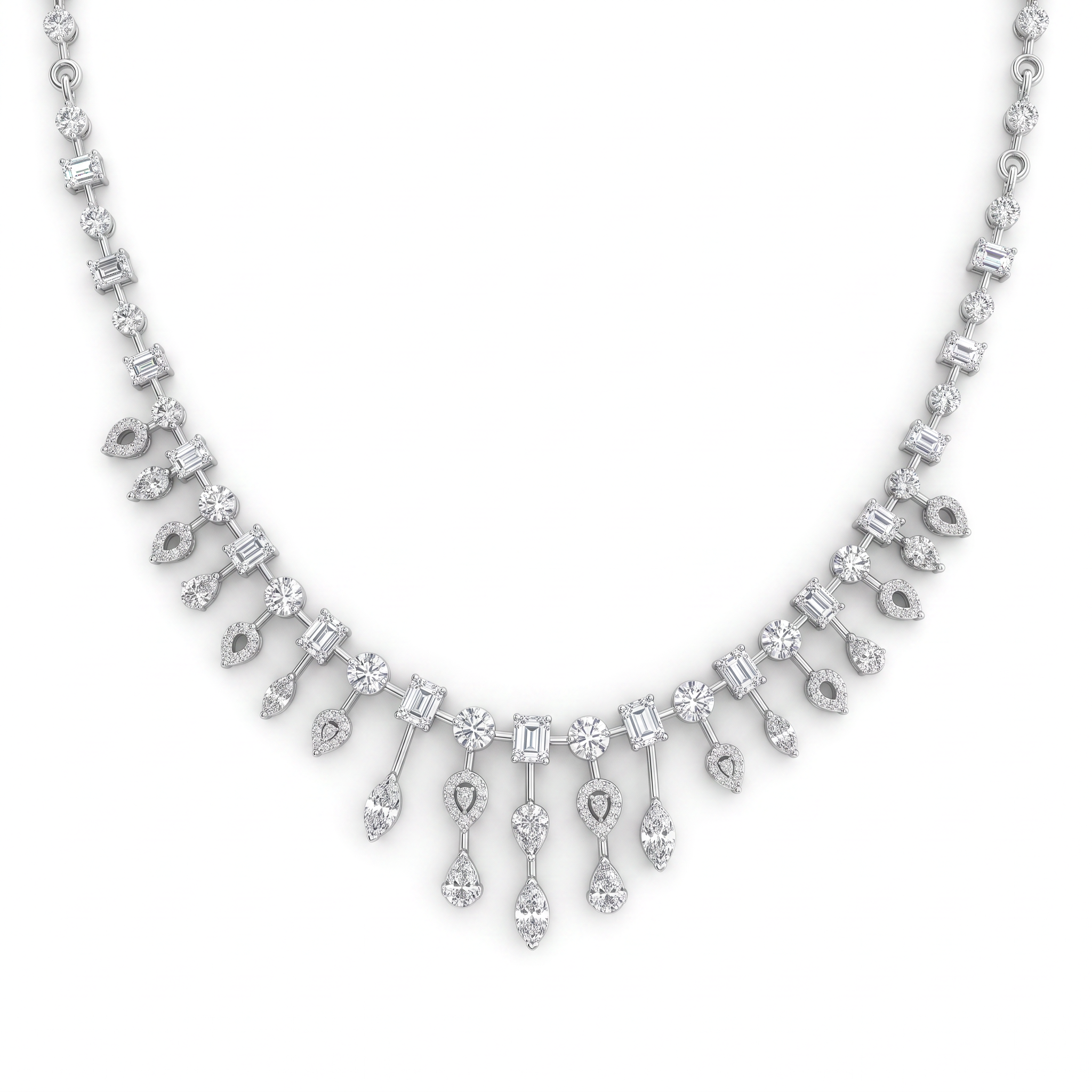 Natural Diamond Multi-Shape Drop Necklace | 3.72 CT Natural Diamonds | 18K White Gold | Saleh Sallom Jewelry Main image