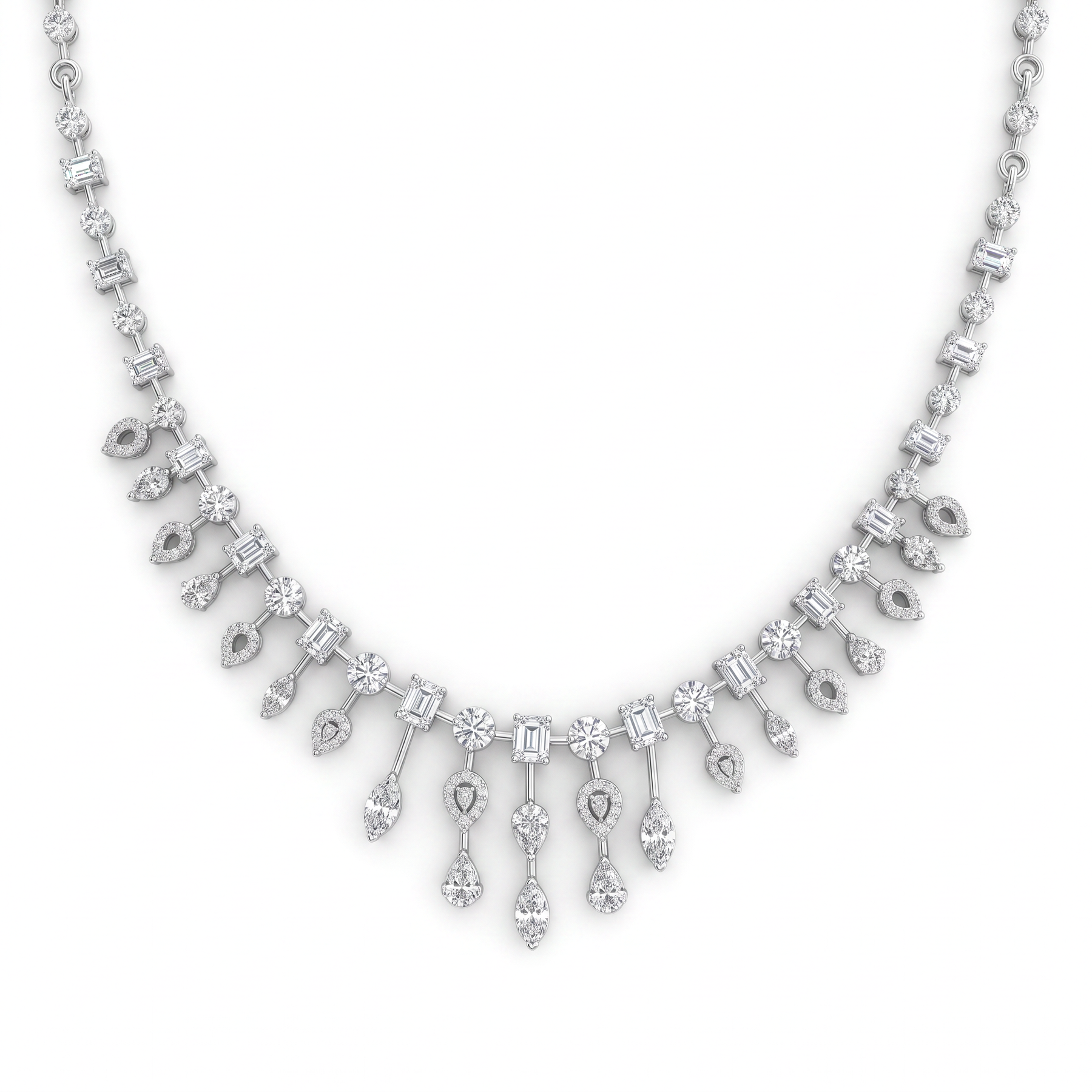 Natural Diamond Multi-Shape Drop Necklace | 3.72 CT Natural Diamonds | 18K White Gold | Saleh Sallom Jewelry