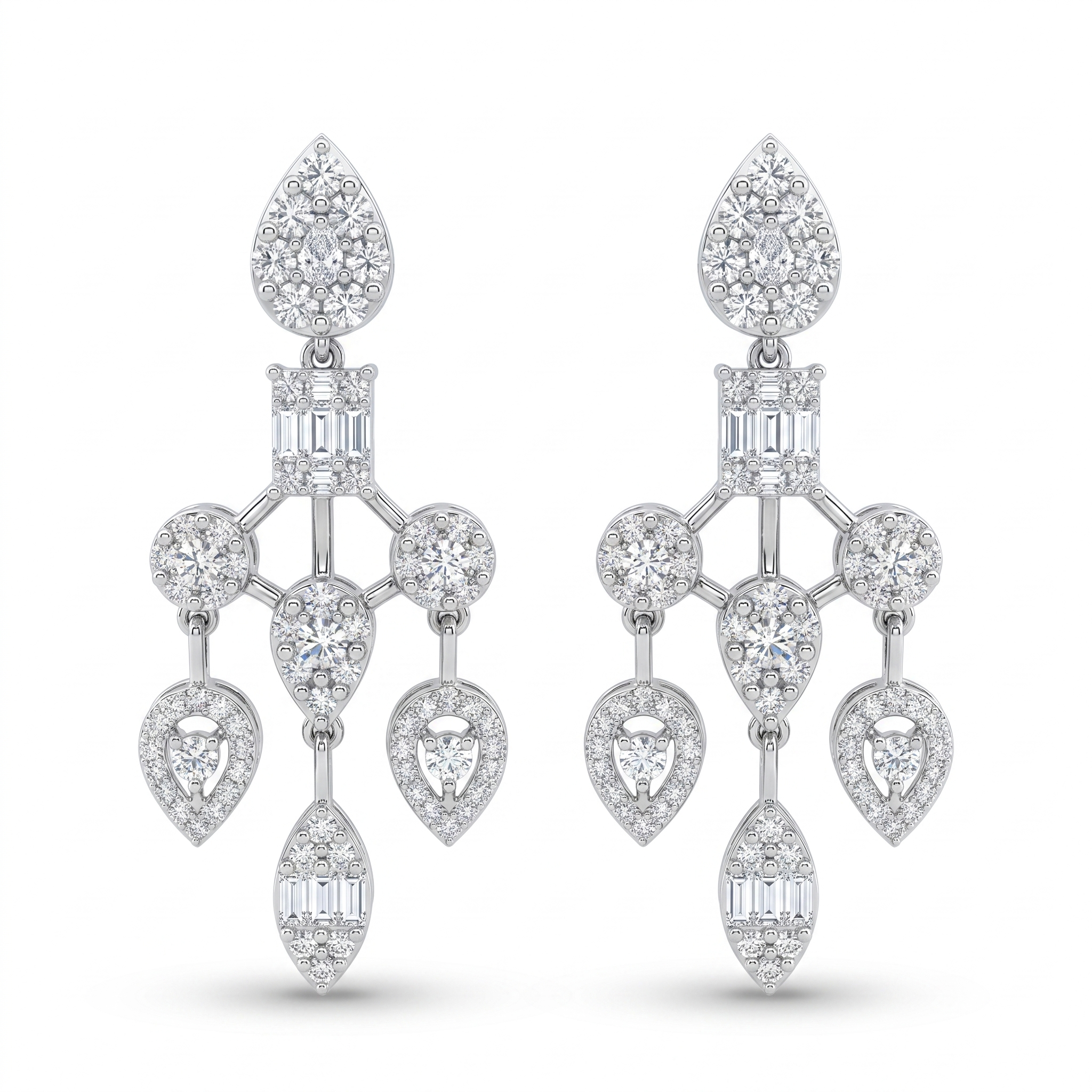Natural Diamond Multi-Shape Chandelier Earrings | 1.45 CT Natural Diamonds | 18K White Gold | Saleh Sallom Jewelry Main image