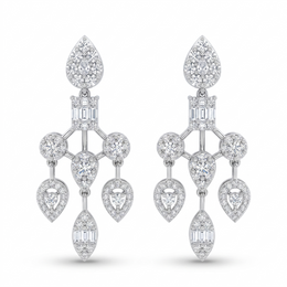 Natural Diamond Multi-Shape Chandelier Earrings | 1.45 CT Natural Diamonds | 18K White Gold | Saleh Sallom Jewelry