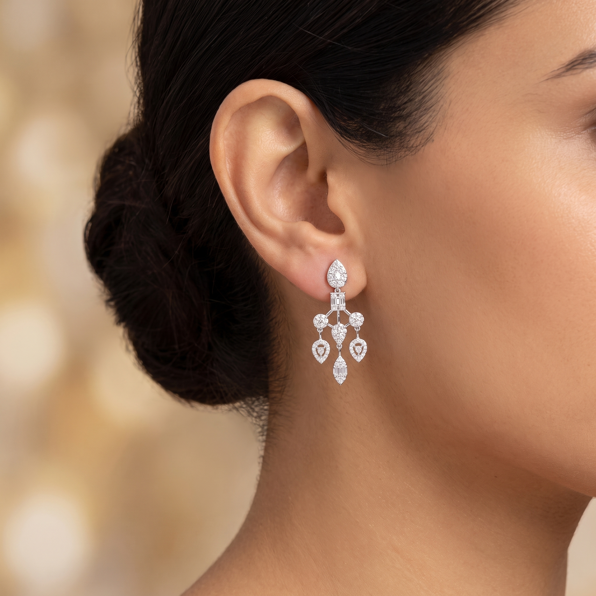 Natural Diamond Multi-Shape Chandelier Earrings | 1.45 CT Natural Diamonds | 18K White Gold | Saleh Sallom Jewelry Secondary image