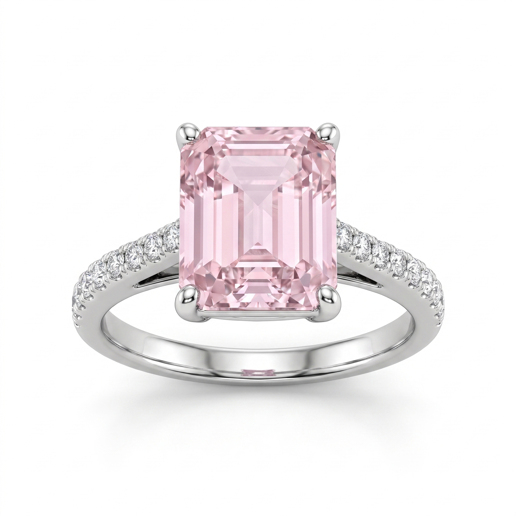 Emerald-Cut Pink Morganite & Lab-Grown Diamond Ring | 0.32 CT Lab-Grown Diamonds | 18K White Gold | Saleh Sallom Jewelry