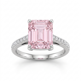 Emerald-Cut Pink Morganite & Lab-Grown Diamond Ring | 0.32 CT Lab-Grown Diamonds | 18K White Gold | Saleh Sallom Jewelry