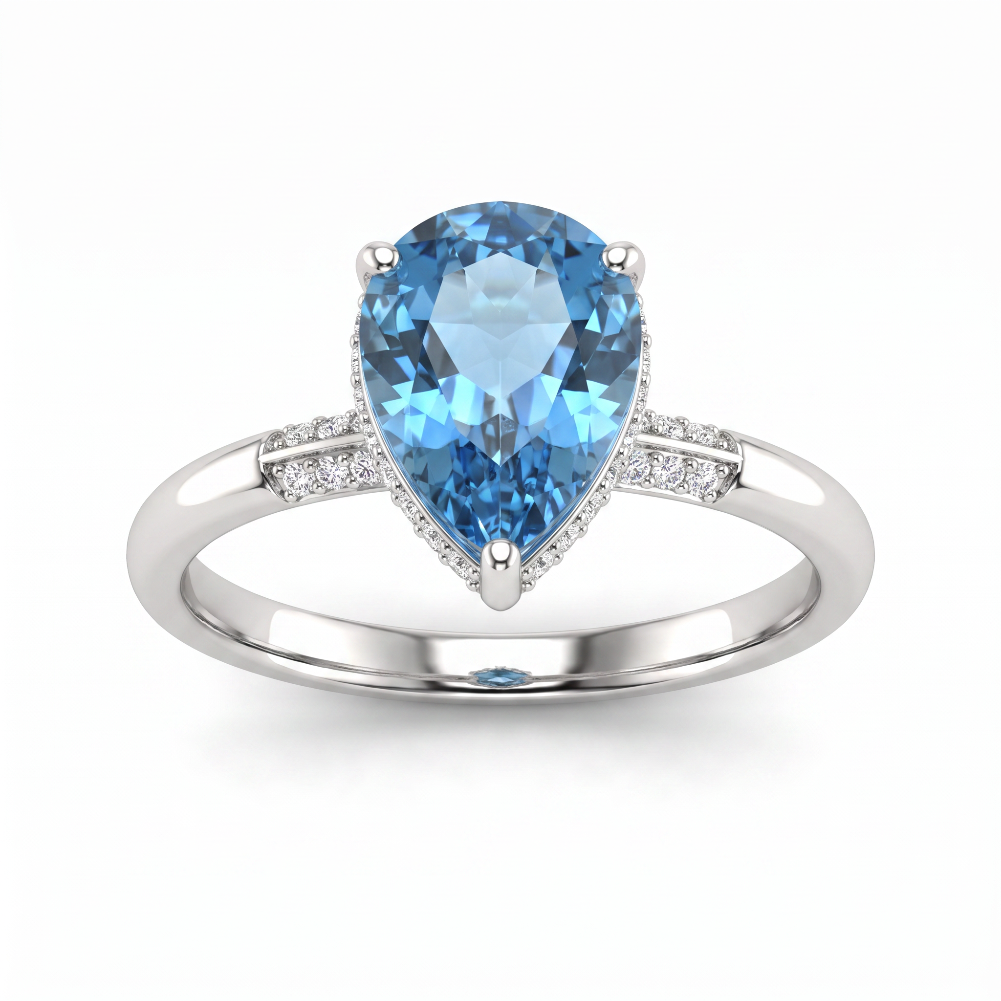 Pear-Cut Blue Topaz & Lab-Grown Diamond Ring | 4.51 CT | 18K White Gold | Saleh Sallom Jewelry Main image