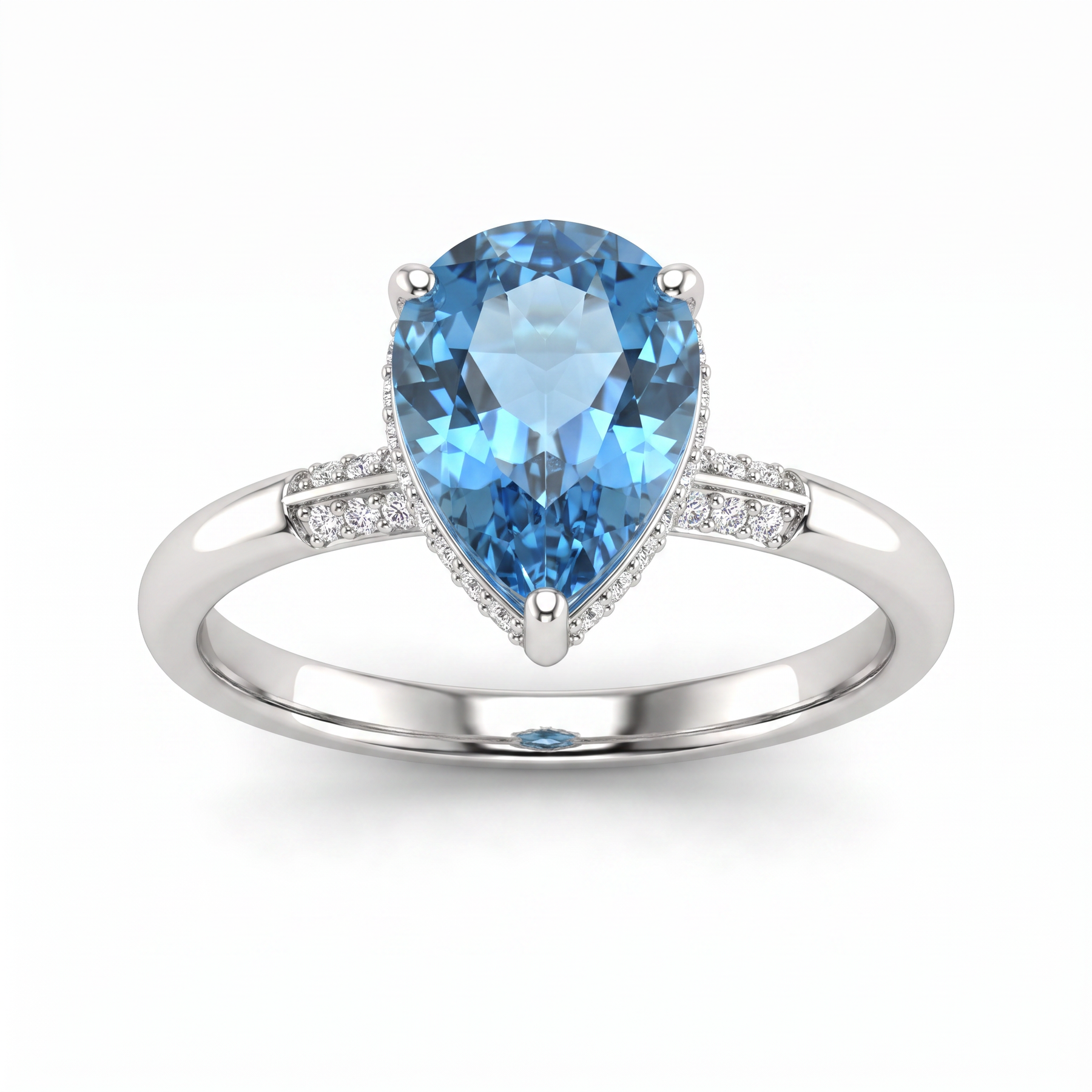 Pear-Cut Blue Topaz & Lab-Grown Diamond Ring | 4.51 CT | 18K White Gold | Saleh Sallom Jewelry