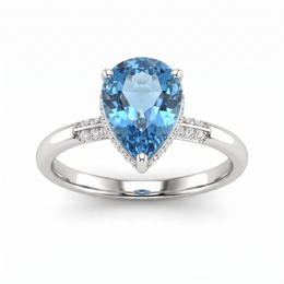 Pear-Cut Blue Topaz & Lab-Grown Diamond Ring | 4.51 CT | 18K White Gold | Saleh Sallom Jewelry