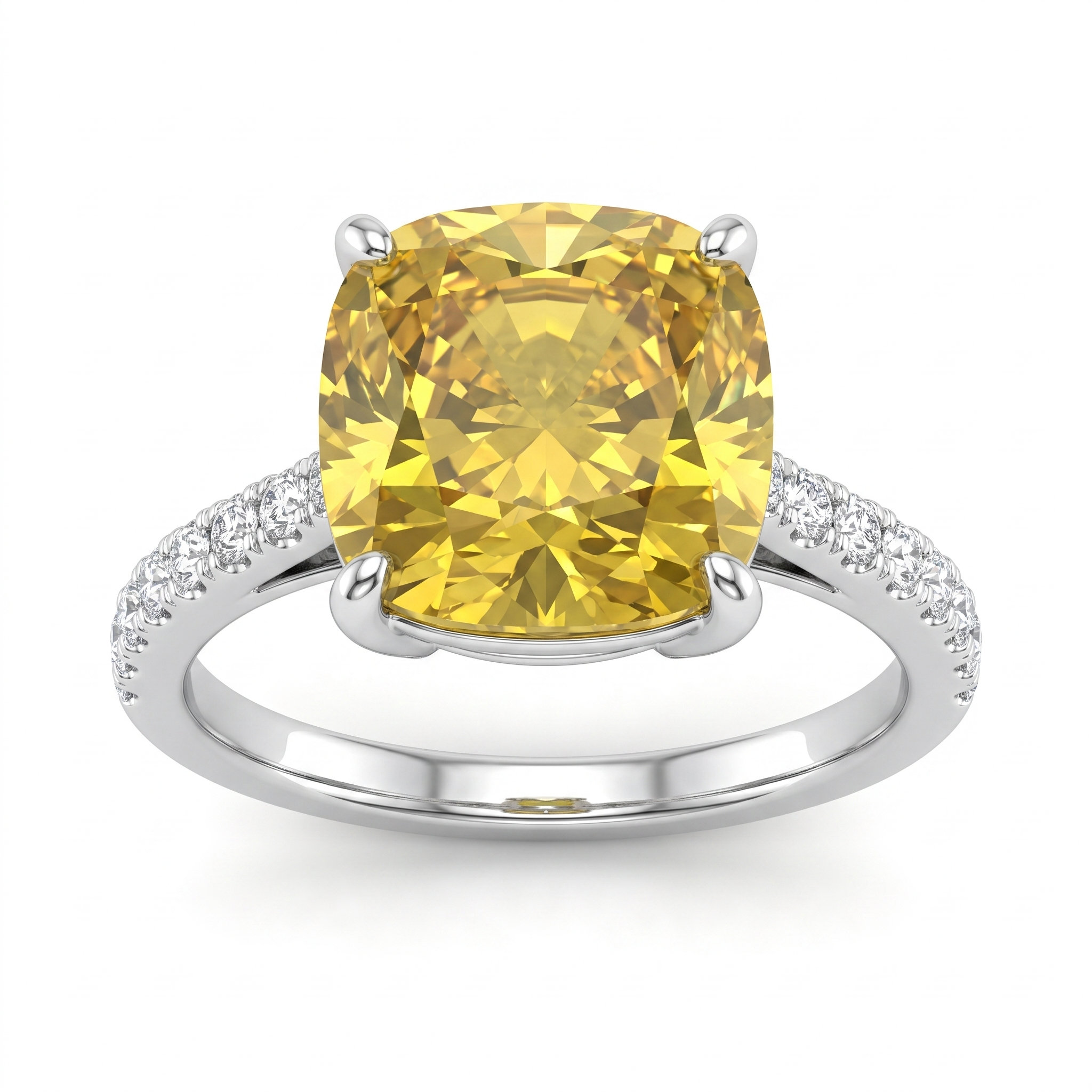 Cushion-Cut Yellow Sapphire & Lab-Grown Diamond Ring | 0.33 CT Lab-Grown Diamonds | 18K White Gold | Saleh Sallom Jewelry Main image