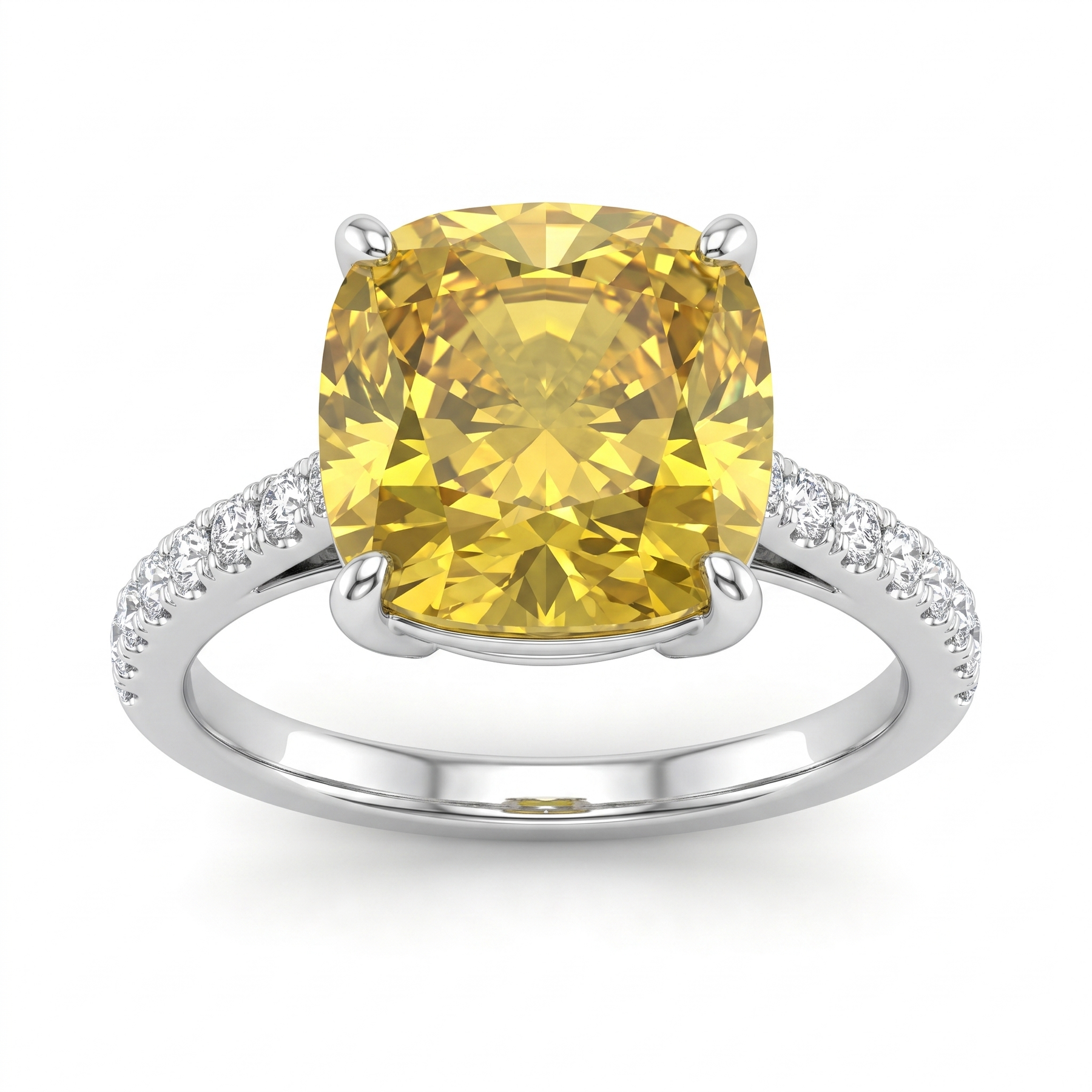 Cushion-Cut Yellow Sapphire & Lab-Grown Diamond Ring | 0.33 CT Lab-Grown Diamonds | 18K White Gold | Saleh Sallom Jewelry