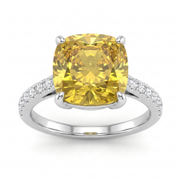 Cushion-Cut Yellow Sapphire & Lab-Grown Diamond Ring | 0.33 CT Lab-Grown Diamonds | 18K White Gold | Saleh Sallom Jewelry