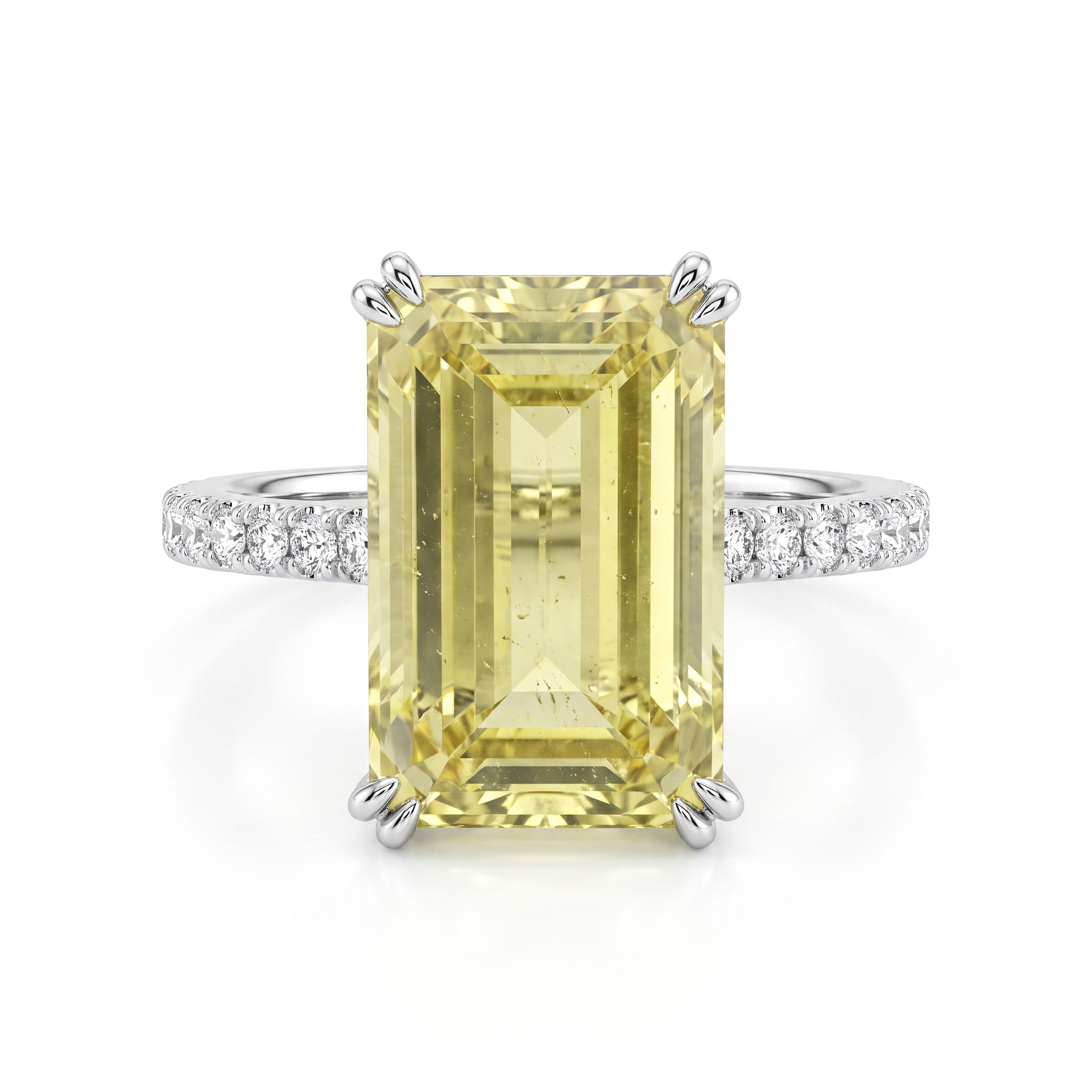 Emerald-Cut Yellow Sapphire & Lab-Grown Diamond Ring | 4.40 CT | 18K White Gold | Saleh Sallom Jewelry Main image