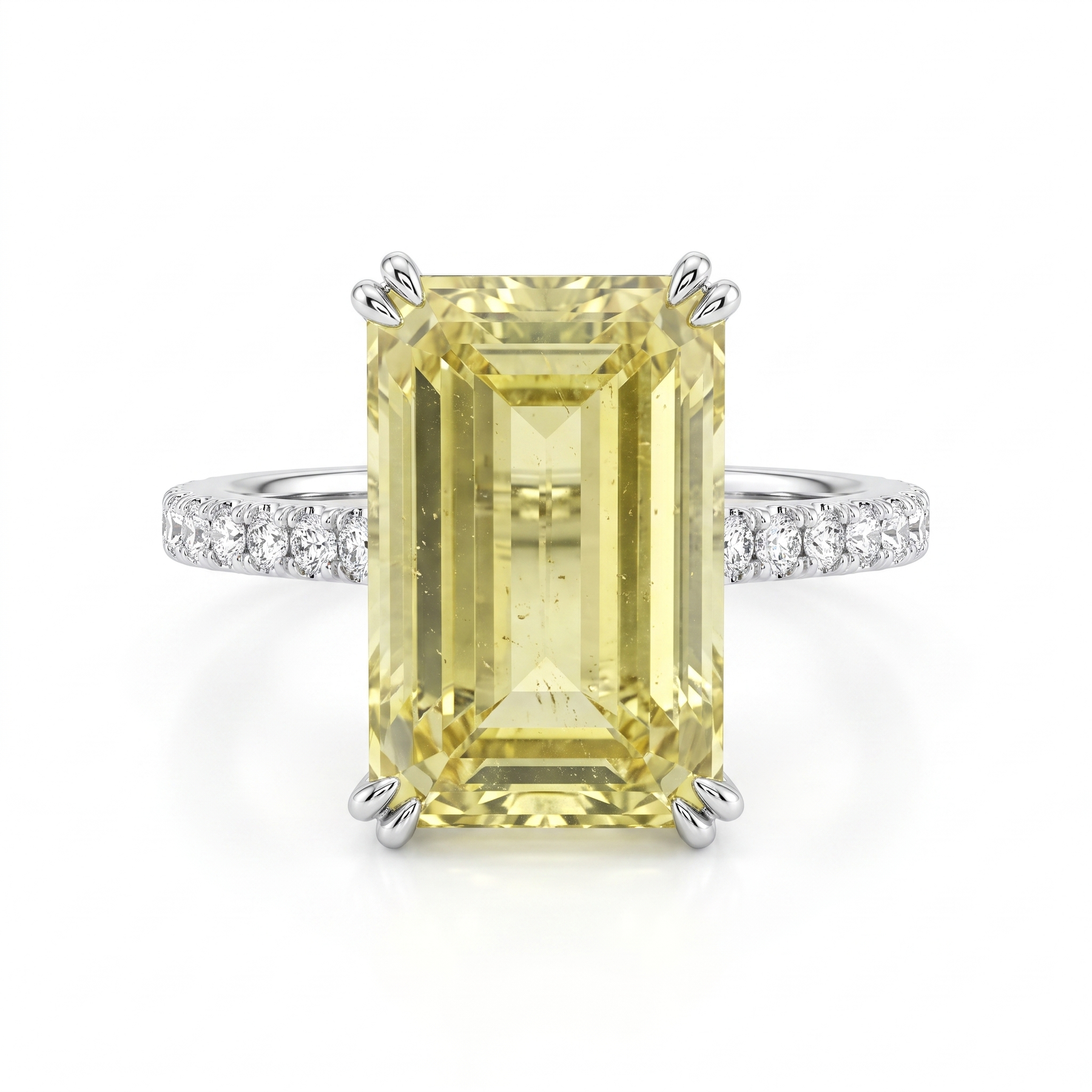 Emerald-Cut Yellow Sapphire & Lab-Grown Diamond Ring | 4.40 CT | 18K White Gold | Saleh Sallom Jewelry