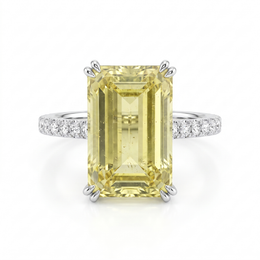 Emerald-Cut Yellow Sapphire & Lab-Grown Diamond Ring | 4.40 CT | 18K White Gold | Saleh Sallom Jewelry