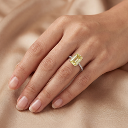 Emerald-Cut Yellow Sapphire & Lab-Grown Diamond Ring | 4.40 CT | 18K White Gold | Saleh Sallom Jewelry